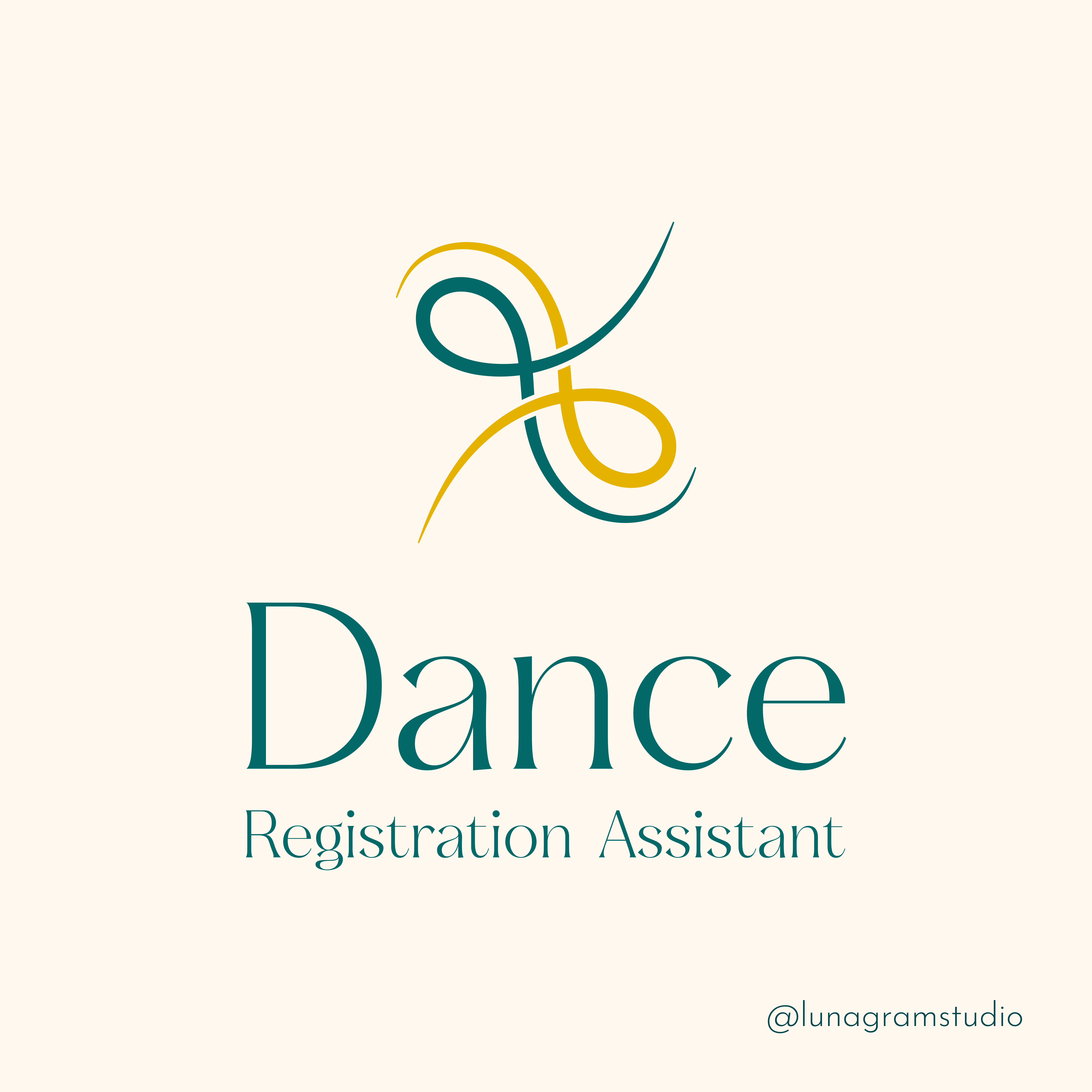 Dance Registration Assistant logo in emerald and gold on cream